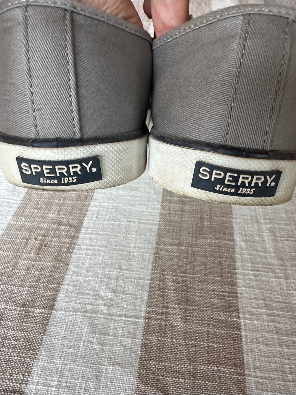 Sperry womens gray Canvas Boat Shoes with Tan Leather Laces size 10 - Picture 5 of 8